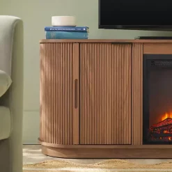 Kirklands Home Mocha Reeded Fireplace Media Cabinet Brown New