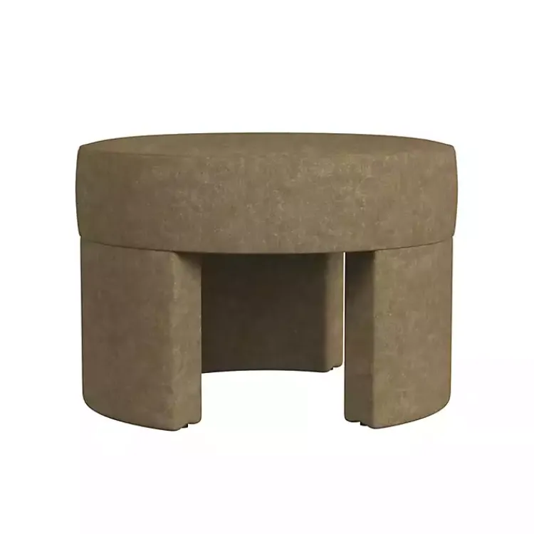 Kirklands Home Mocha Round Upholstered Ottoman Brown Clearance