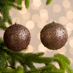 Christmas Ornaments>Kirklands Home Mocha Glitter Beaded 2-pc. Ornament Set, 6 in. Brown