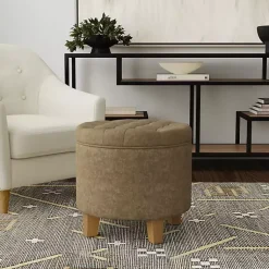 Kirklands Home Mocha Velvet Tufted Storage Ottoman Brown New
