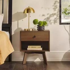 Kirklands Home Mocha Wood Mid-century Modern Nightstand Brown Outlet