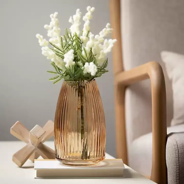 Vases>Kirklands Home Modern Amber Ribbed Glass Vase Brown