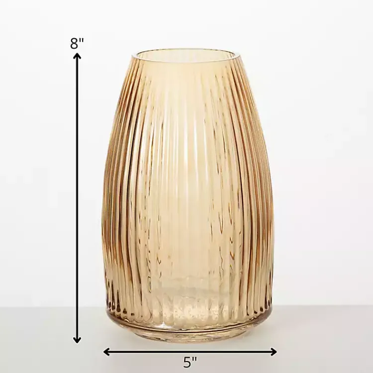 Vases>Kirklands Home Modern Amber Ribbed Glass Vase Brown