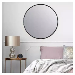 Kirklands Home Modern Metal Round Wall Mirror Black New