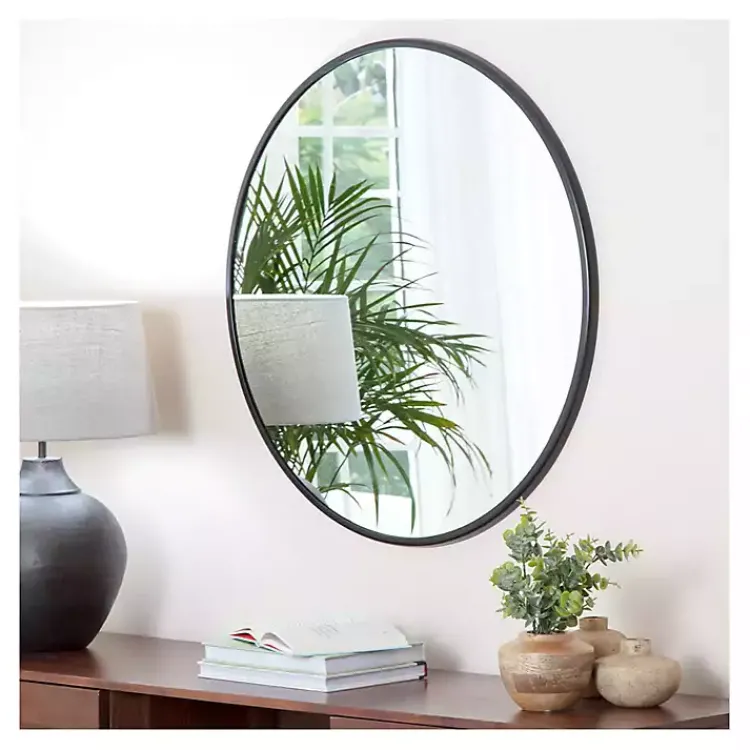 Kirklands Home Modern Metal Round Wall Mirror Black New