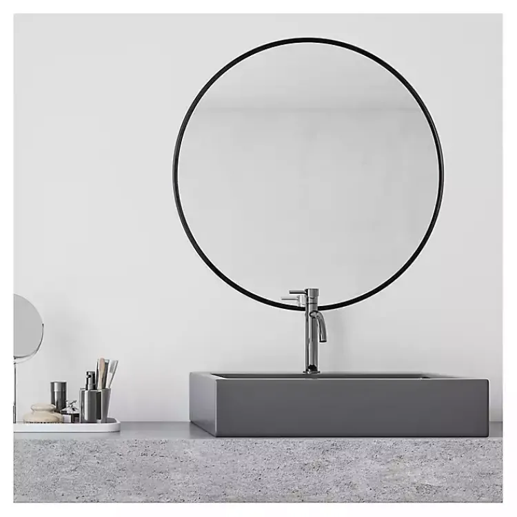 Kirklands Home Modern Metal Round Wall Mirror Black New