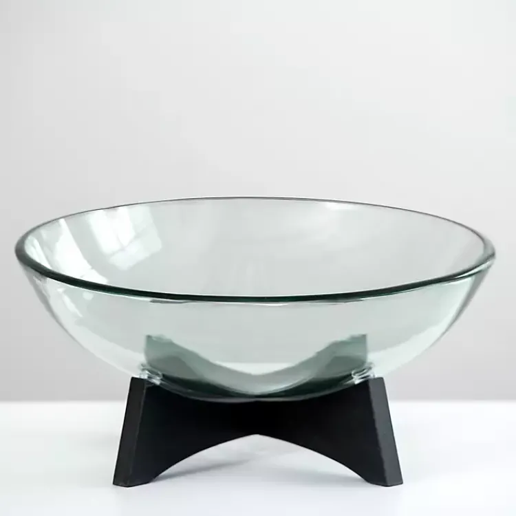 Decorative Bowls & Jars>Kirklands Home Modern Glass Bowl With Wood Stand