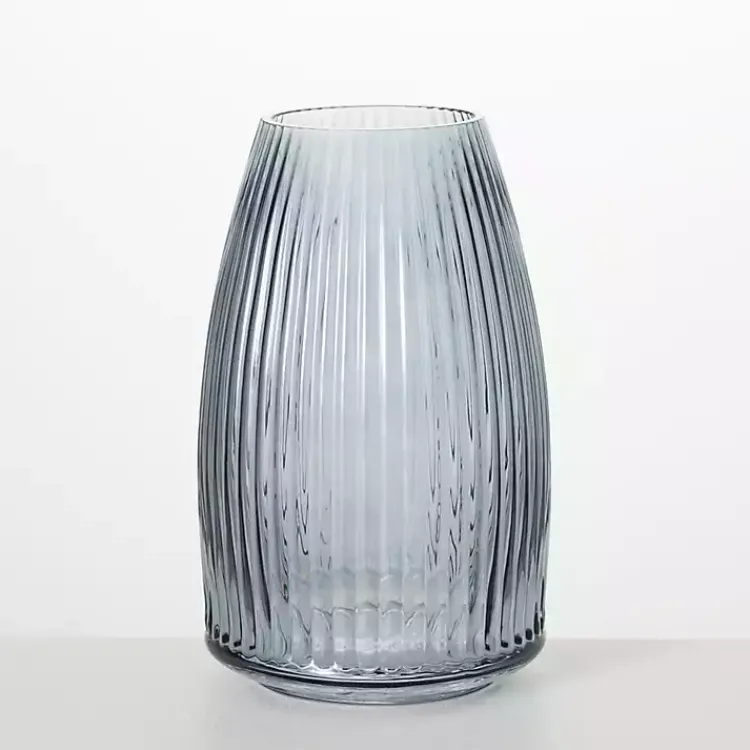Vases>Kirklands Home Modern Ribbed Glass Vase Gray