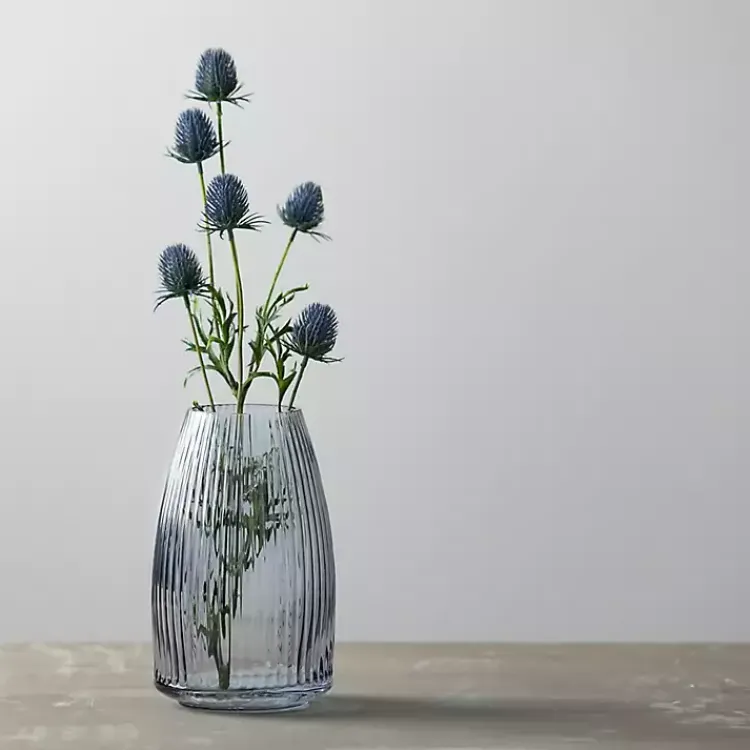 Vases>Kirklands Home Modern Ribbed Glass Vase Gray