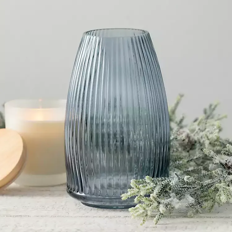 Vases>Kirklands Home Modern Ribbed Glass Vase Gray