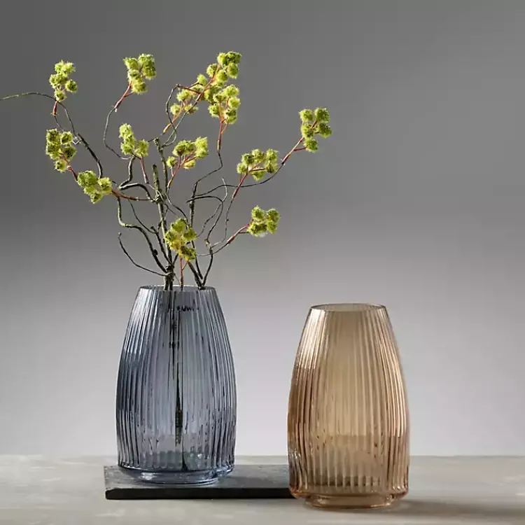 Vases>Kirklands Home Modern Ribbed Glass Vase Gray