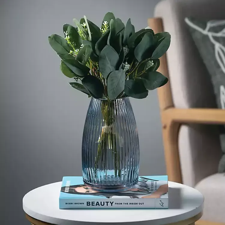 Vases>Kirklands Home Modern Ribbed Glass Vase Gray