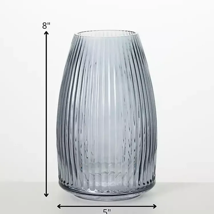 Vases>Kirklands Home Modern Ribbed Glass Vase Gray