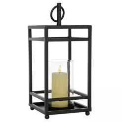 Lanterns>Kirklands Home Modern Vintage Iron Framed Lantern, 18 in. Black