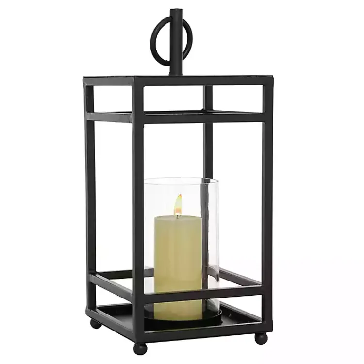 Lanterns>Kirklands Home Modern Vintage Iron Framed Lantern, 18 in. Black