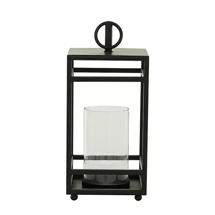 Lanterns>Kirklands Home Modern Vintage Iron Framed Lantern, 18 in. Black
