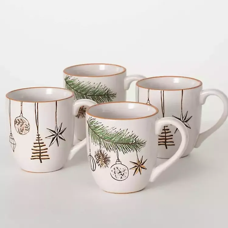 Christmas Dining & Entertaining>Kirklands Home Modern White Cozy Christmas Mugs, Set of 4