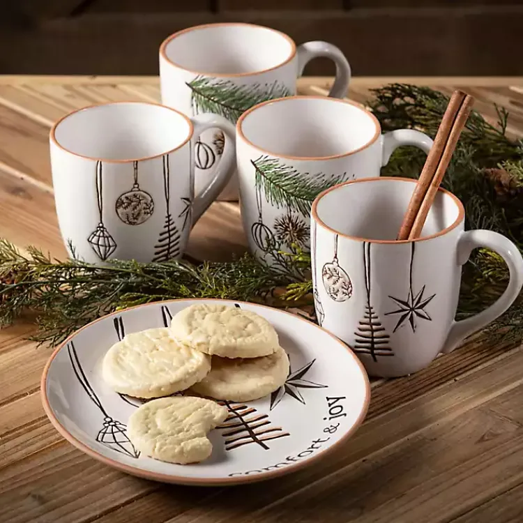 Christmas Dining & Entertaining>Kirklands Home Modern White Cozy Christmas Mugs, Set of 4