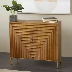 Kirklands Home Modern Wood Geometric Cabinet Brown Sale