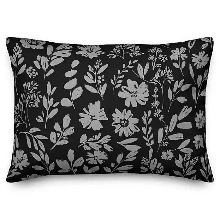 Pillows>Kirklands Home Monochrome Florals Indoor/Outdoor Lumbar Pillow Black