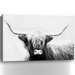Kirklands Home Monochrome Longhorn Canvas Art Print, 60x40 in. Outlet