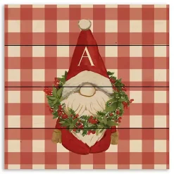 Monogram Seasonal Decor>Kirklands Home Monogram Christmas Gnome Personalized Wall Plaque Red