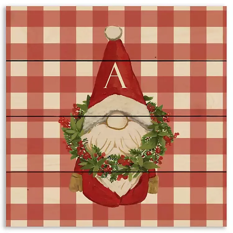 Monogram Seasonal Decor>Kirklands Home Monogram Christmas Gnome Personalized Wall Plaque Red