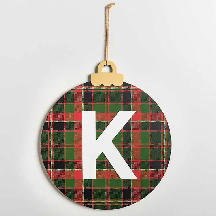 Monogram Seasonal Decor>Kirklands Home Monogram K Plaid Ornament Wall Plaque