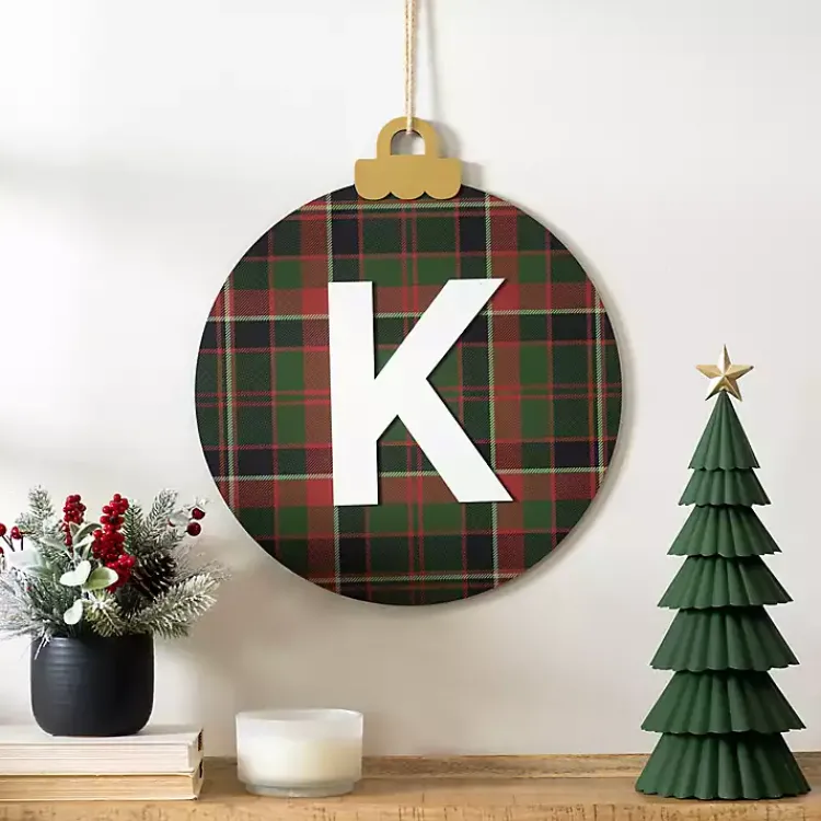 Monogram Seasonal Decor>Kirklands Home Monogram K Plaid Ornament Wall Plaque