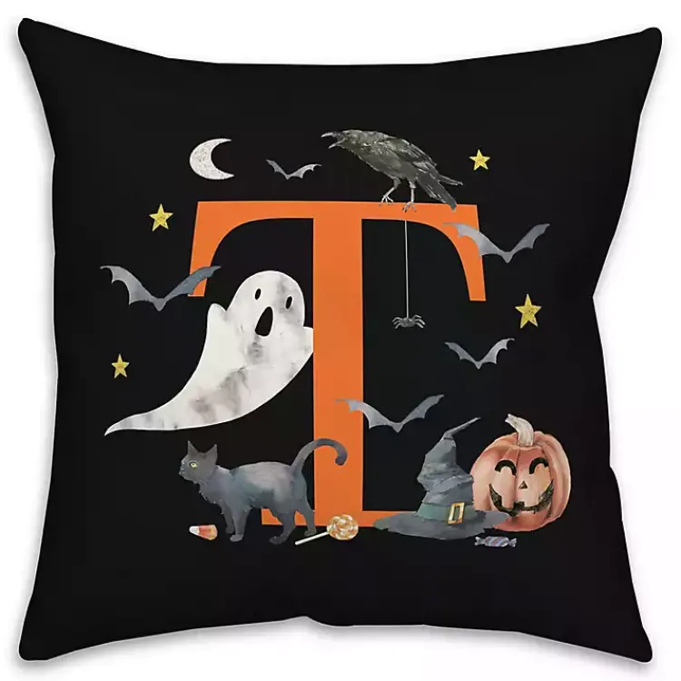 Halloween>Kirklands Home Monogram T Halloween Indoor/Outdoor Pillow