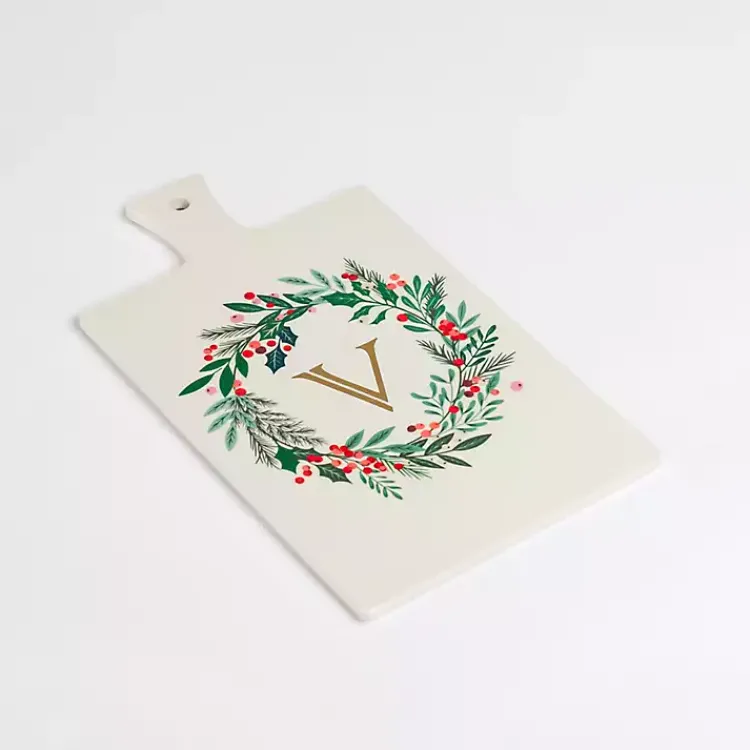Monogram Seasonal Decor>Kirklands Home Monogram V Christmas Wreath Serving Board
