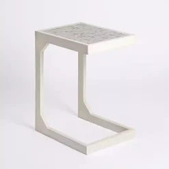Kirklands Home Mosaic Tile White Wood C-Table Blue