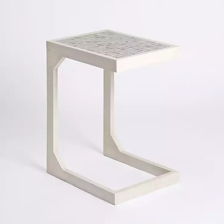Kirklands Home Mosaic Tile White Wood C-Table Blue