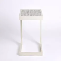 Kirklands Home Mosaic Tile White Wood C-Table Blue