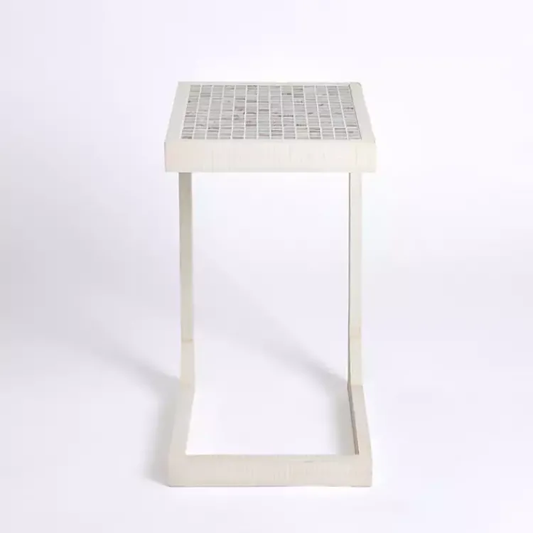 Kirklands Home Mosaic Tile White Wood C-Table Blue