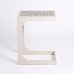 Kirklands Home Mosaic Tile White Wood C-Table Blue