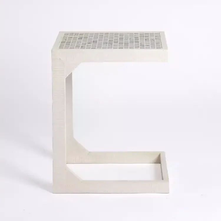 Kirklands Home Mosaic Tile White Wood C-Table Blue