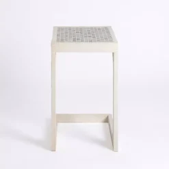 Kirklands Home Mosaic Tile White Wood C-Table Blue