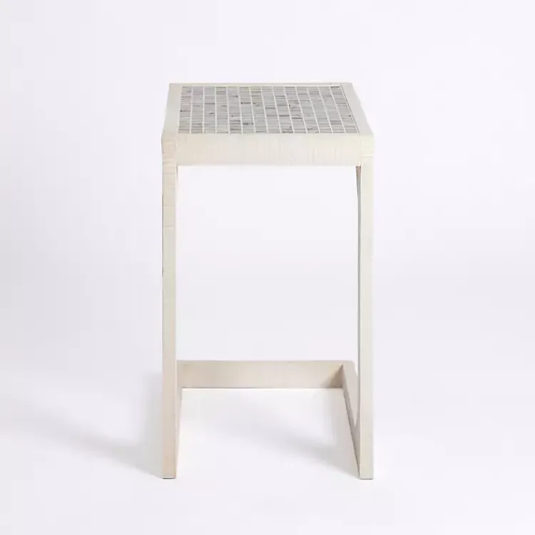 Kirklands Home Mosaic Tile White Wood C-Table Blue