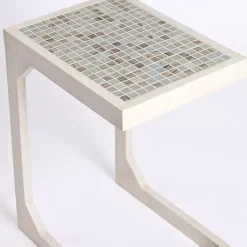 Kirklands Home Mosaic Tile White Wood C-Table Blue