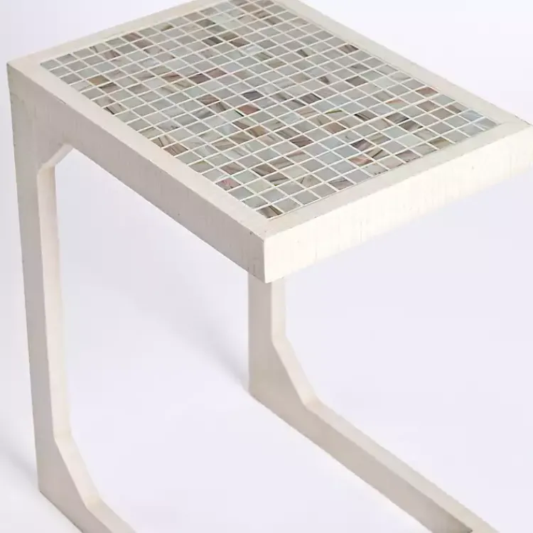 Kirklands Home Mosaic Tile White Wood C-Table Blue