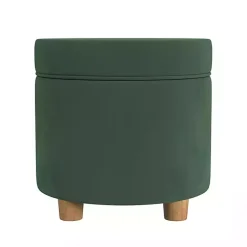 Kirklands Home Moss Round Velvet Storage Ottoman Green