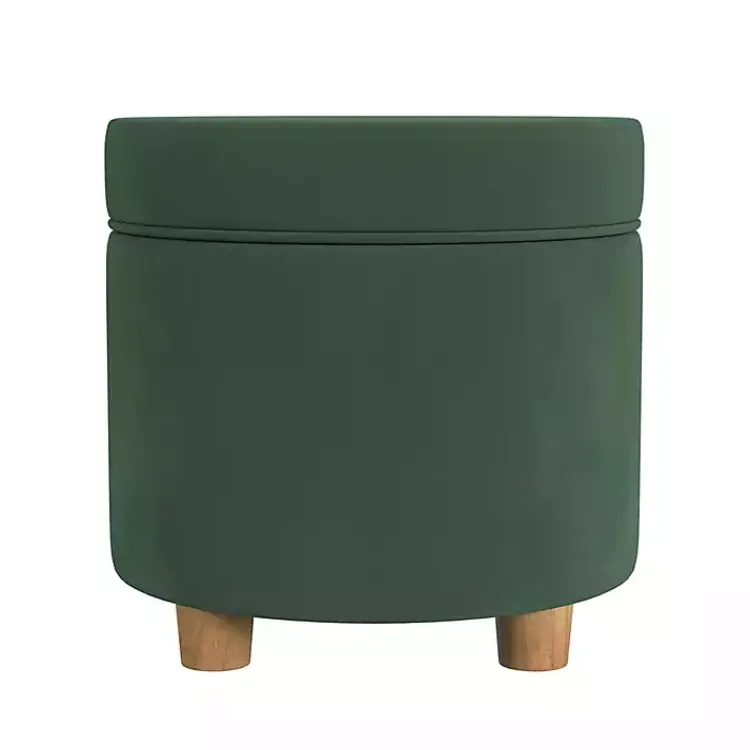 Kirklands Home Moss Round Velvet Storage Ottoman Green