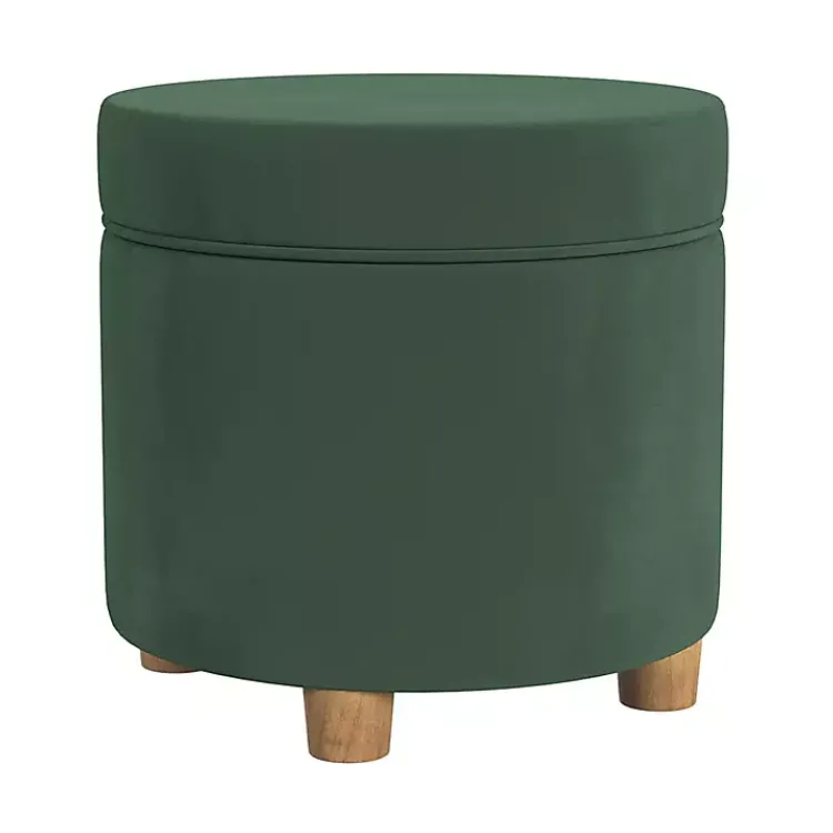 Kirklands Home Moss Round Velvet Storage Ottoman Green