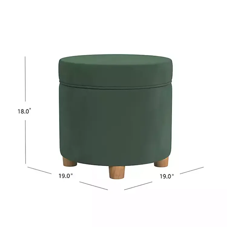 Kirklands Home Moss Round Velvet Storage Ottoman Green