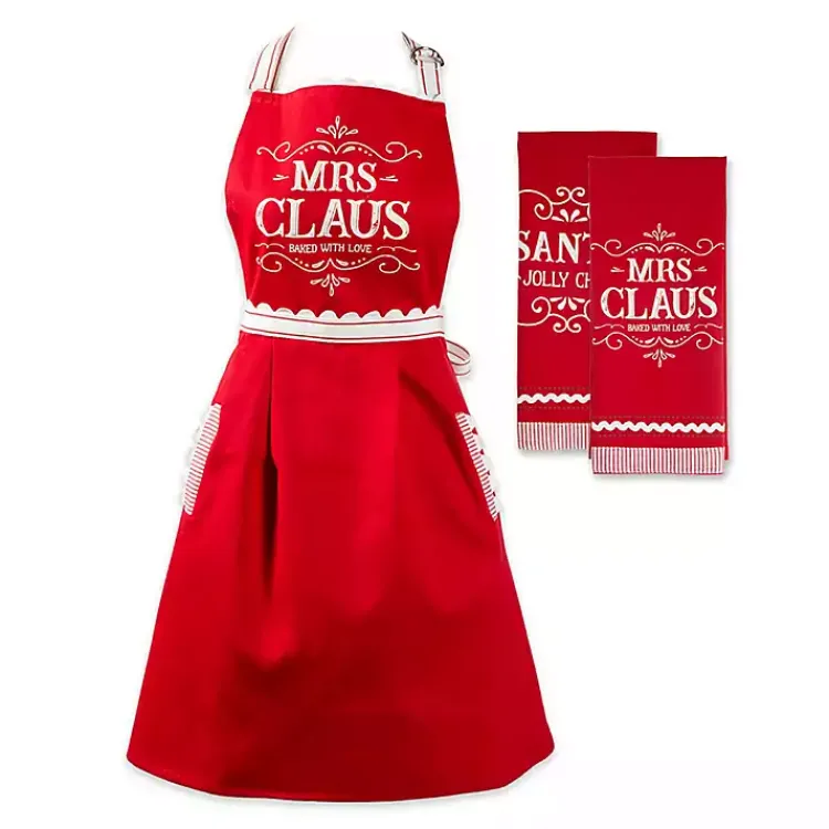Christmas Dining & Entertaining>Kirklands Home Mrs. Claus Apron and Kitchen Towels, Set of 3