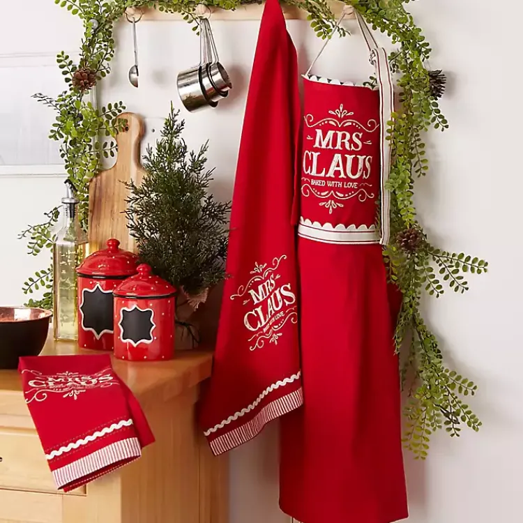 Christmas Dining & Entertaining>Kirklands Home Mrs. Claus Apron and Kitchen Towels, Set of 3