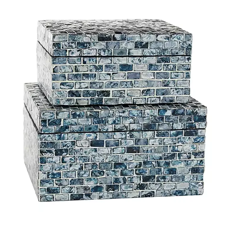 Baskets & Boxes>Kirklands Home Multicolor Mother of Pearl Coastal Boxes, Set of 2