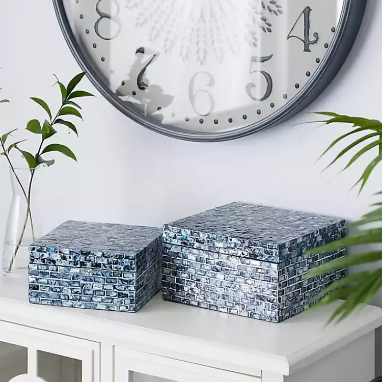 Baskets & Boxes>Kirklands Home Multicolor Mother of Pearl Coastal Boxes, Set of 2