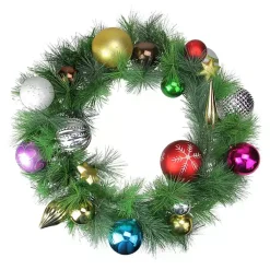 Christmas Wreaths>Kirklands Home Multicolored Ornaments and Pine Wreath
